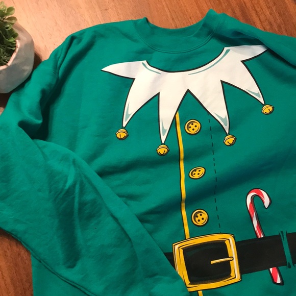 NEW BOYS HANES L SOFT SWEATS CHRISTMAS ELF SWEATSHIRT BLACK